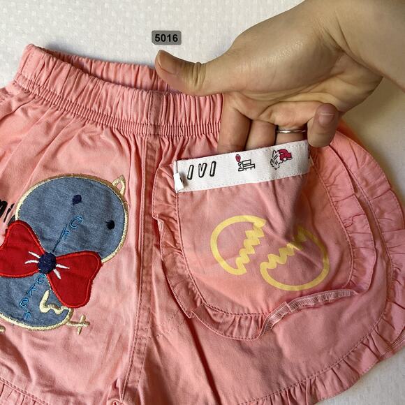 Unknown Brand Girls Shorts Size 2T Pink Cartoon Chick Ruffle Hem Embroidered Bow - Picture 4 of 5